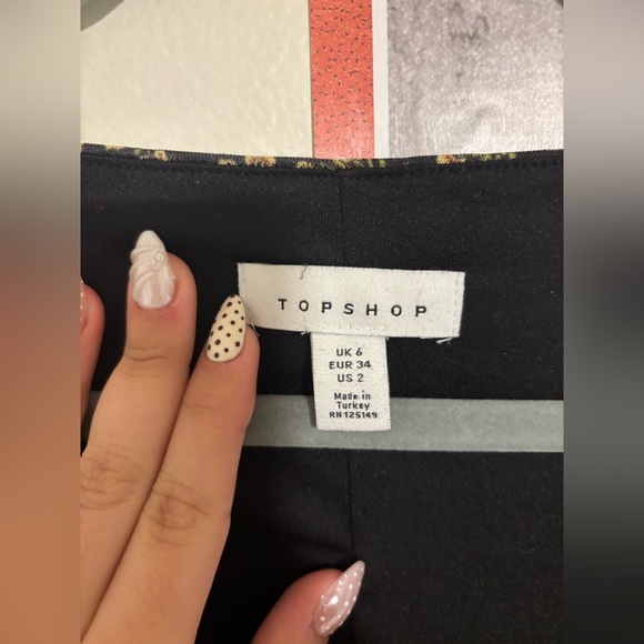 Topshop Black and Green Floral Long Sleeve Dress size 2 - Picture 3 of 8